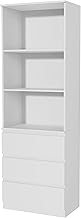 Nera Tall Wooden Bookcase with Shelving and Drawers Standing Shelf for Office Living Room Storage Organiser (White)