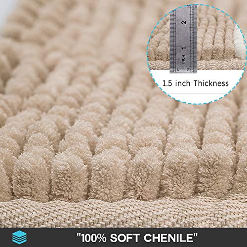 Bathroom Rug Mat, 35 x 24 Inch Extra Thick Chenille Bath Mat Rug Non Slip, Soft Absorbent Bathroom Floor Mats Rugs, Machine Washable (Khaki)