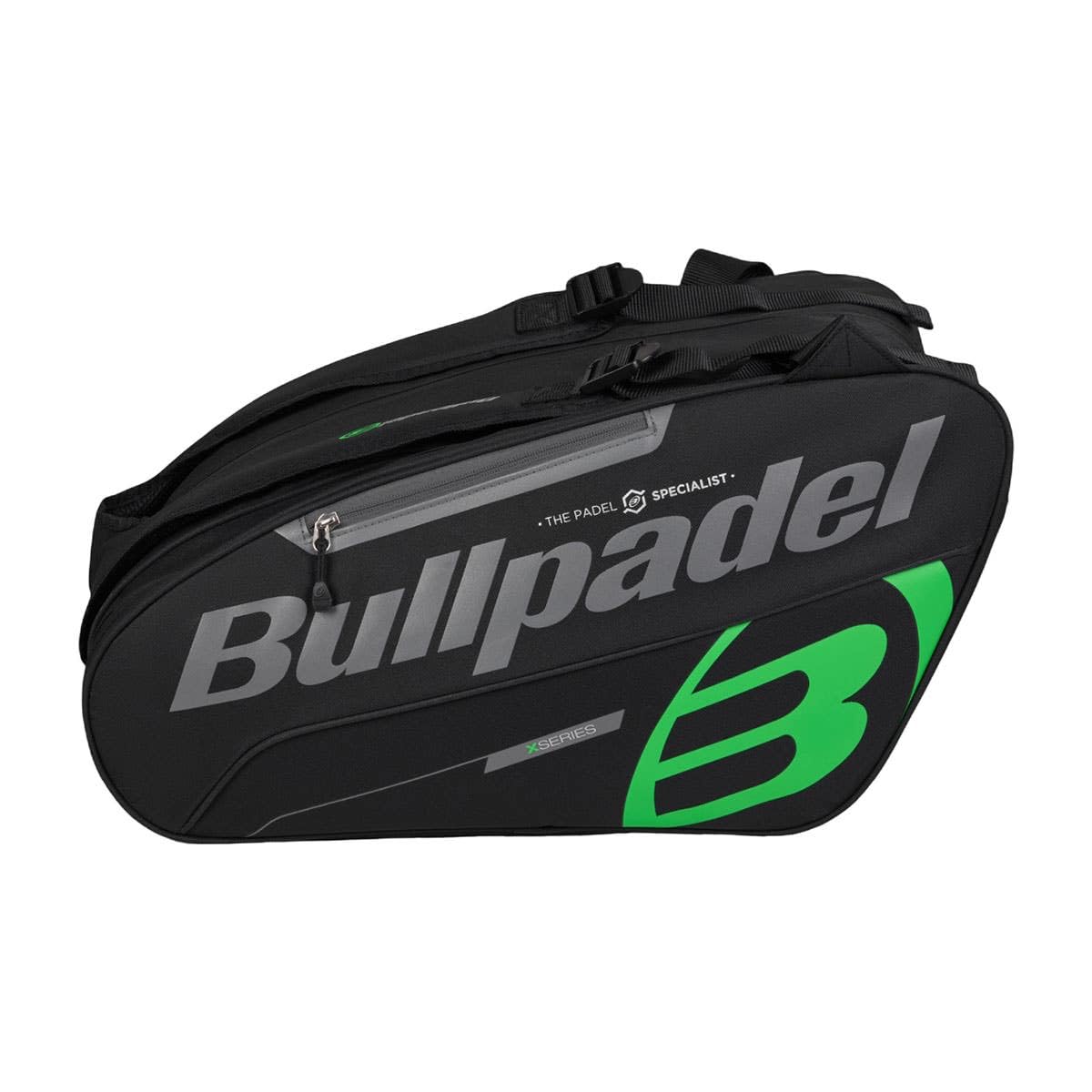 Bullpadel - Sac à raquettes Tour Noir, avec détails verts, compartiments pour raquettes, compartiment pour vêtements ou matériel et poches auxiliaires, poignées rembourrées et poignée pour le