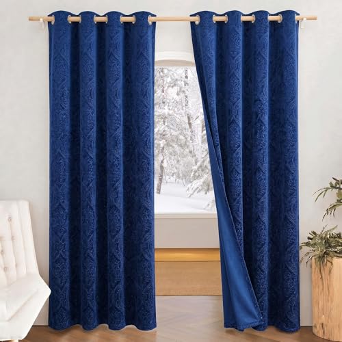 Image of IVAZA Velvet Fabric Emboss Long Door Curtains 10 Feet Set of 2| Panel Thick Curtains for Home and Office Decor | Eyelet Grommet Bohemian Curtains for Living Room Kitchen Hall, (4x10 Ft, Maroon