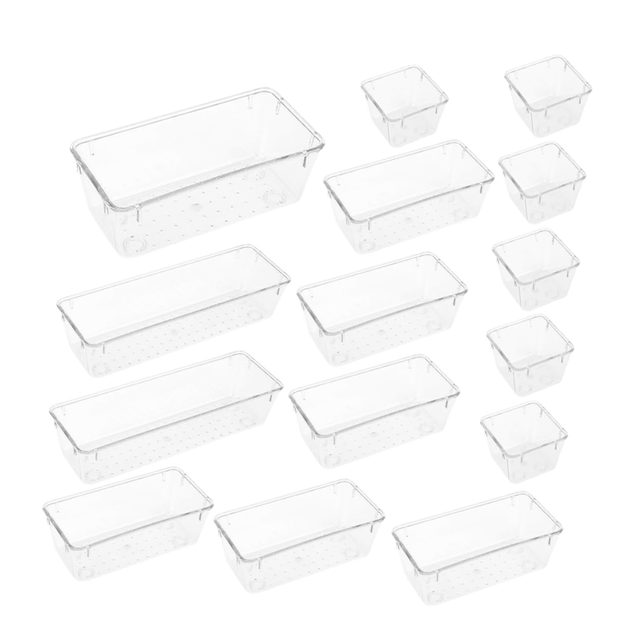 Organizzatore da Cassetto Trasparente Pet 15 Pezzi, 4 Misure | Cucina e Ufficio, Spazio Capiente e Facile da Pulire, Vassoi Modulari per Oggetti Vari