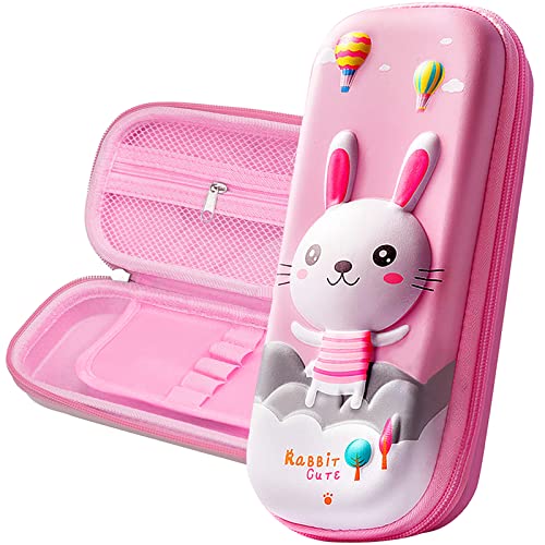 Image of 3D Rabbit Pencil Case for Kids Girls, Waterproof Pencil Box with Compartments Pen Pouch (Pink)