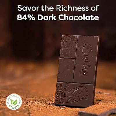 Premium 84% Dark Chocolate Bar by GuyLian, 3.53oz Belgian Gourmet Chocolate Tablet with Stevia Sweetener, Rich Cocoa Treat for Women and Men, (12 Bars)