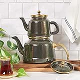 Karaca Troy Schwarz Teekannen Set, Caydanlık, Tee, Tea, Tea Maker Türkische Teekanne, Tea Pot, Turkischer Teekocher, Wasserkocher und Teekocher