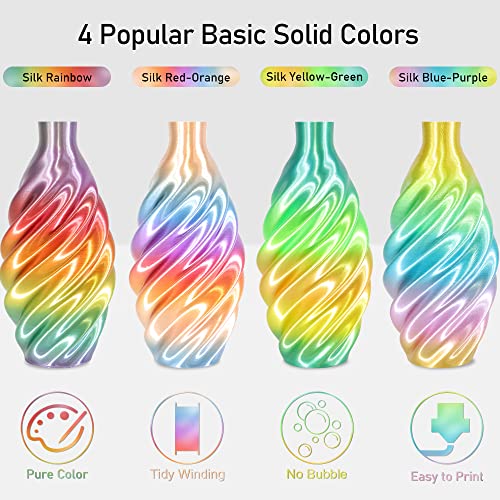 Image of MIKA3D 1.75mm Silk Shiny 4 Types Rainbow Multi Colored Fast Color Change PLA 4 in 1 Bundle: 4 Different Types Silk Rainbow PLA, Each Spool 250g, 4 Spools Packed, Total 1Kg 3D Print Filament Material