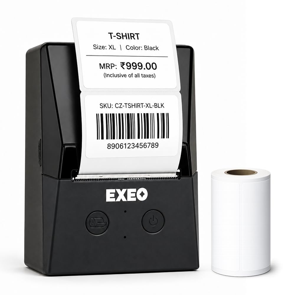 EXEO 58mm (2 Inch) Portable Thermal Printer for Labels & Receipts | Bluetooth + USB | Print from Mobile & PC | Product, MRP & Barcode Labels | Includes All Accessories (EX58L)-image-47