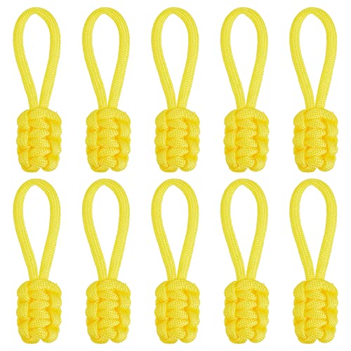 Image of GORGECRAFT 10PCS Zipper Pulls Replacement Universal Nylon Zipper Repair Kit Zipper Slider Pull Tab Zipper Fixer Metal Zipper Head Hand Woven Pull Rope Zipper Handle Cord Pull Tab for Bags, Yellow