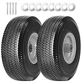 SIMEIQI 2Pack 10 x 4.10/3.50-4' Solid PU Run-Flat Tire Wheel with 5/8'Axle Bore Hole 2.24' Offset Hub Double-Sealed Ball Bearings for Wagons Wheelbarrows Hand Trucks