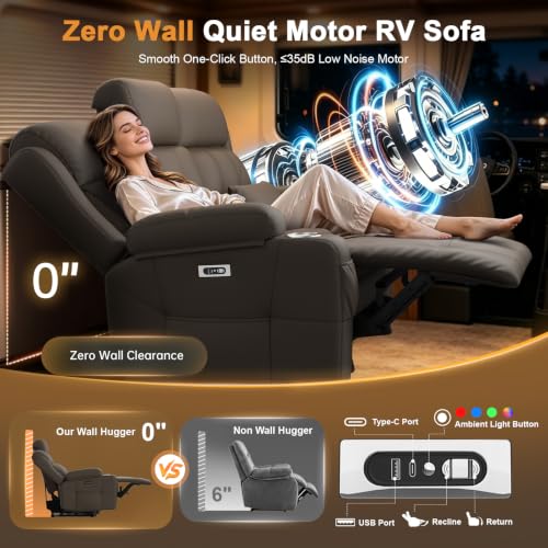 Image of Home Theater Seating, Power Loveseat Recliner Sofa with Massage & Heat, Wall Hugger Reclining Loveseat with USB, RV Couch with LED Lights, Flip Backrest, Cup Holders for Movie Theater & Gaming Room
