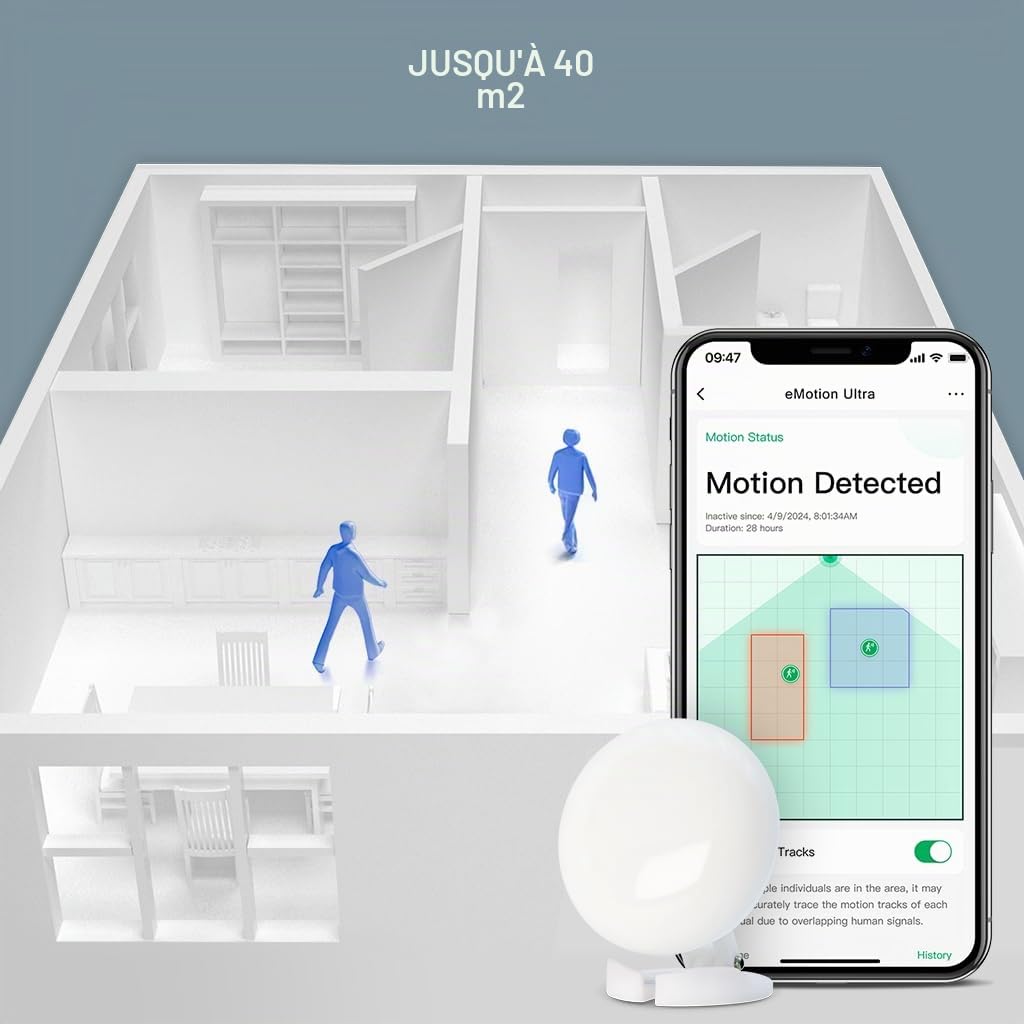 eMotion Ultra Capteur de Présence Intelligent WiFi avec Radar mmWave 60GHz, IR, Luminosité, Température et Humidité, Compatible MQTT Home Assistant, Alexa et Google Home