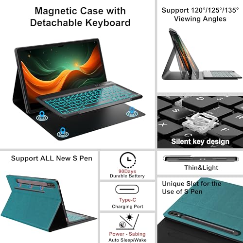 Image of for Samsung Galaxy Tab S10 Ultra /S9 Ultra /S8 Ultra Keyboard Case 14.6 inch, 7-Color Backlit, Smart Magnetic Detachable Bluetooth Keyboard, Slim Protective Folio Case with S Pen Holder, Auto Sleep /Wake