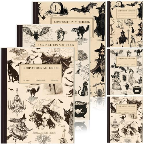 Colarr 3 Pcs Composition Notebook College Ruled Vintage Witch Illustration Composition Notebook 110 Page 7-1/2" x 9-1/4" Halloween Witchcraft Magic Goth Pocketbook for Back to School Office