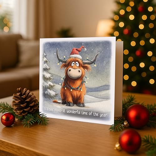 Funny Highland Cow Christmas Card – "Moo-st Wonderful Time of the Year" Festive Xmas Card - Image 3