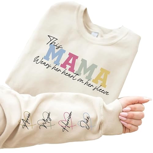 This Mama Wears Her Heart On Sleeve Hoodie Kids Children Name on Sleeve, Custom Mom Hoodie, Mama Sweatshirt, Gifts for Mom, Mommy, Christmas - 2 This Mama Wears Her Heart On Sleeve Hoodie Kids Children Name on Sleeve, Custom Mom Hoodie, Mama Sweatshirt, Gifts for Mom, Mommy, Christmas - 2