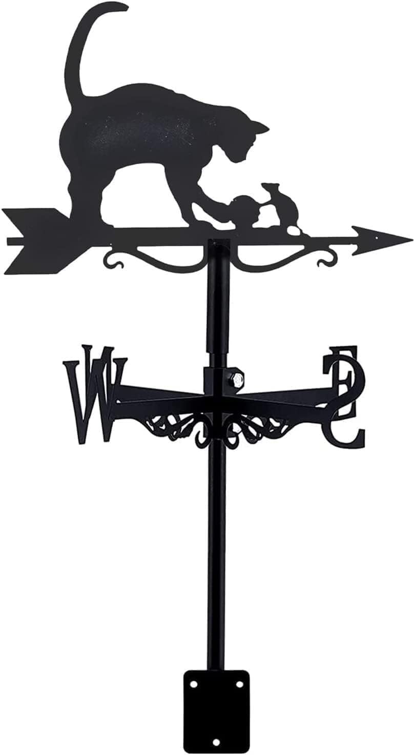 Weathervane Stainless Steel Spray Paint Outdoor Roof Farm Yard Garden Decoration Iron Wind Vane Direction Sign Wrought Mount Farmhouse (Cat and Mouse)