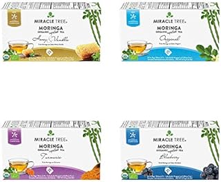 Miracle Tree - Organic Moringa Superfood Tea, 4 Pack Bundle, 4x25 Individually Sealed Tea Bags (Honey & Vanilla, Original,...