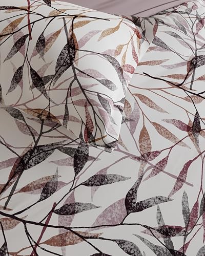 Image of DDECOR Live Beautiful 100% Cotton 145TC Leaves King Bedsheet with 2 Pillow Covers | Rotary Printed Breathable Fabric | 224 CM X 254 CM | Luxury Bedding for Home | Cresta Collection | Grape Shake Wine
