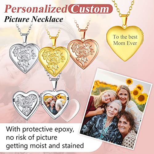 Findchic Gold Heart Locket Custom Picture Necklaces For Women Girls 18K Gold Plated Rose Flower Pendant Personalized Memorial Jewelry Gift For Mum Grandma #TOP6