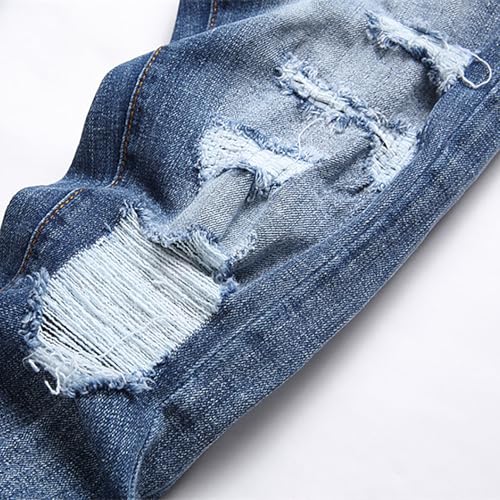 Blue Men's Denim Jeans, Elastic Slim Fit Denim Jeans, Stylish Versatile Denim Jeans, Embroidered Trendy Denim Jeans,384