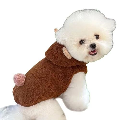 AttRex 犬服 Tシャツ 秋冬 可愛い ペット服 ふわふわ サンゴフリース ドッグウェア パーカー フード付き 小中型犬 洋服 猫服 防寒 保温 人気 ファッション お散歩 お出かけ (XL,ブラウン)