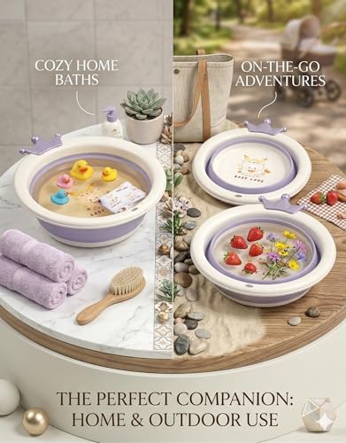 Image of Safe-O-Kid Foldable Baby Bath Basin for Newborns & Infants | Portable Baby Wash Tub, Lightweight Collapsible Plastic Washbasin for Home & Travel (Purple)