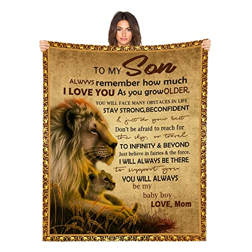 CHENIZEG to My Son Blanket from Mom Gifts for Son Soft Cozy Lion Pictures Personalized Flannel Throw Blankets Fits Couch Sofa Bedroom for Birthday Christmas Thanksgiving 50 x60
