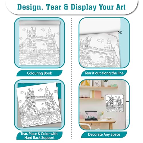 Image of Pegasus Mandala Art Colouring Book for Adults with tear out sheets - Advanced cityescapes coloring books | Improves mindfulness and relaxing for 9 + years