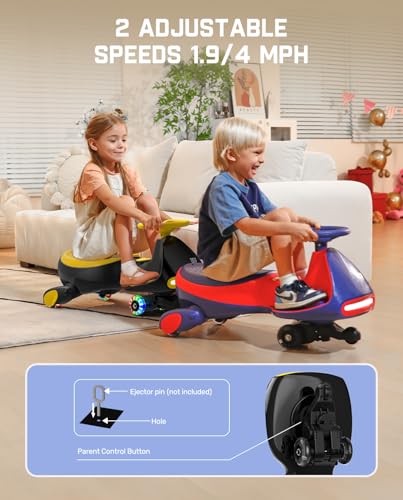 FanttikRide N7 Pro Electric Wiggle Car with Pedal, Rechargeable Battery, CyberWiggle, 2 in 1 Swing Car, 2 Speed, Anti-Rollover, Flashing Wheels, Bluetooth, for Ages 3 and Up, 150 Lbs, Yellow
