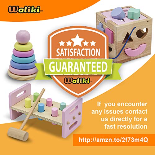 Waliki Pounding Bench With Hammer, Wood Shape Sorter Box, Rainbow Stacker, Pastel Colors, Complete Set (3 Wooden Toys Bundle) #TOP6
