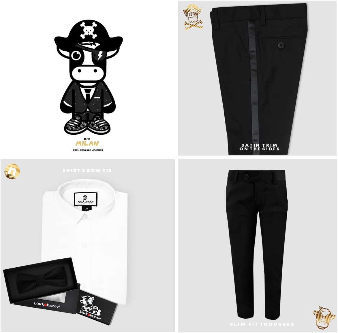 Black n Bianco Boys Slim Fit Tuxedo First Class Style Presented by Baby Muffin