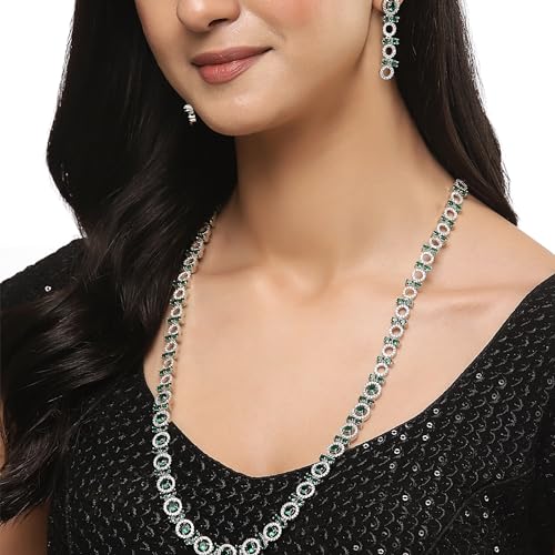 Circular American Diamond Long Necklace Earring Set
