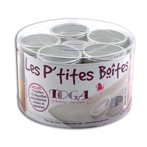 D.I.Y with Toga  Juego de 15 Mini Cajas Redondas, Metal, Gris, 5,3 x 5,3 x 2,5 cm