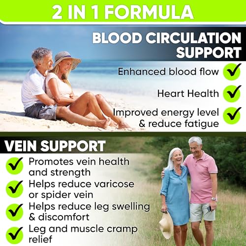 Image of Best Blood Circulation Supplements and Vein Support-Blood Flow, Leg Circulation, Heart Health, and Varicose Veins.With Butcher's Broom, and Diosmin.Helps reduce swelling & Discomfort In Legs.90 Caps.