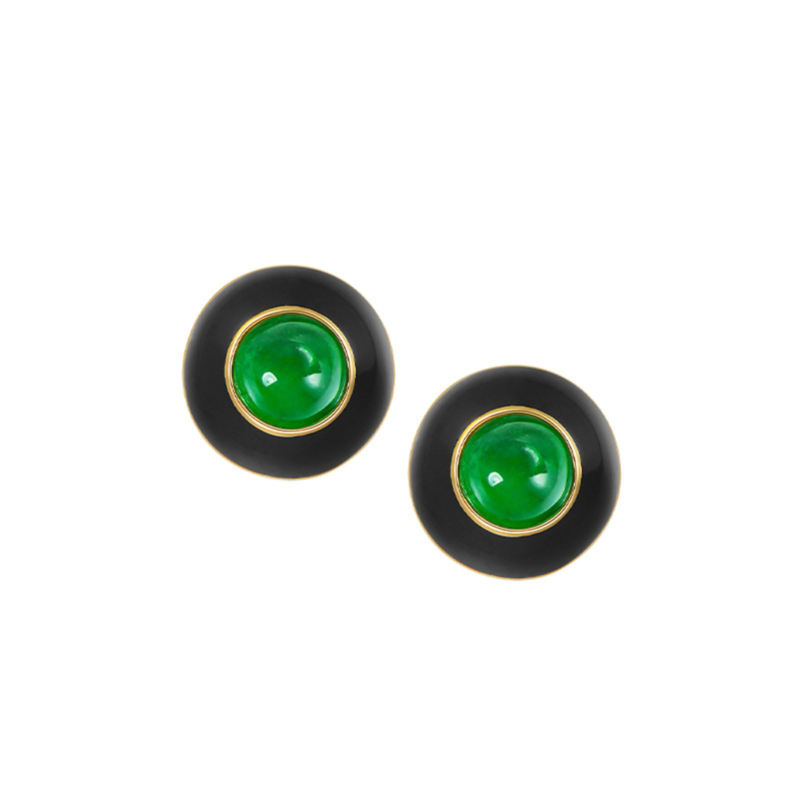 Orecchini A Lobo Donna, Oro Giallo 9/14/18K Orecchini con smalto nero e smeraldo rotondo da 0,3 ct