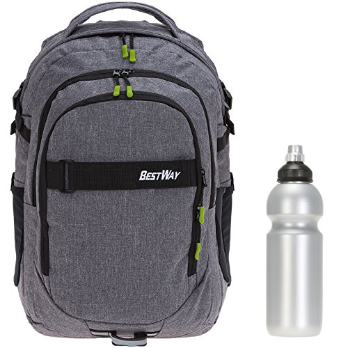 2 Teile Set Bestway Schulrucksack Packer Rucksack Schultasche 40177 + Trinkflasche (Dark Side (grau) 1701)