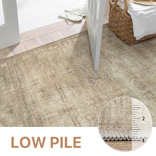 GENIMO 9x12 Area Rug for Living Room, Non Slip Machine Washable Low Pile Large Rug, Indoor Vintage Lightweight for Bedroom, Dining Room & Home Office, Taupe/Brown