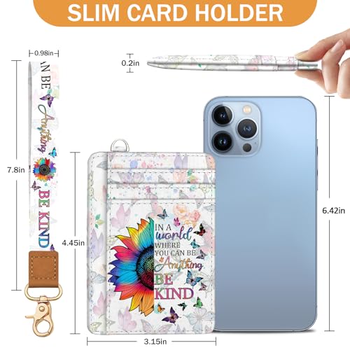 Image of Yonlevres Be Kind Credit Card Holder Slim RFID Wallet Women Wristlet Small | Front Pocket, Handy, RFID Blocking, Woman Girls Ladies Gifts, D-ring for Keychain,Thin Mini Card Case, ID Window, PU Leather