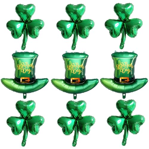 Image of St. Patrick's Day Balloons Set, 9PCS Lucky Shamrock Green Hat Mylar Foil Balloons for St Patrick's Day Birthday Baby Shower Wedding Irish Themed Party Decoration Supplies