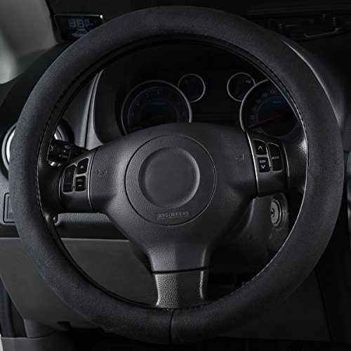 Car Pass Faux Suede Universal Car Steering Wheel Cover - Black #TOP1