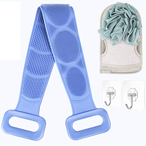 Authentic Crazy Deals Silicone Bath Body Brush, NinBase Silicone Back Scrubber for Shower, Washer Exfoliating More Hygienic, Lathers Well, Eco Friendly, Long Lasting, Comfortable Massage for Shower, 28½ Inches (Blue)