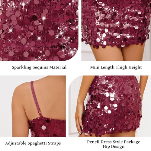 Image of Waist Wow Sequin Dress for Women Spaghetti Strap Sexy Dresses Glitter Sparkly Mini Dress
