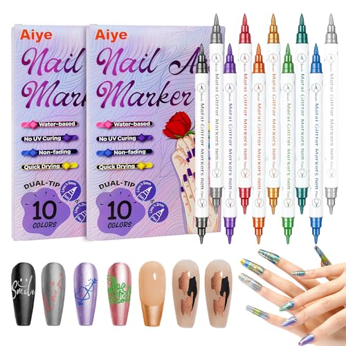 Image of 10 Color Nail Art Pens, Double-ended Nail Polish Pens Drawing Painting Point Liner Acrylic Painted Pen Kit, DIY Nails Art Design Manicure Tools Christmas Gifts 2026 Upgrade (2 Set)