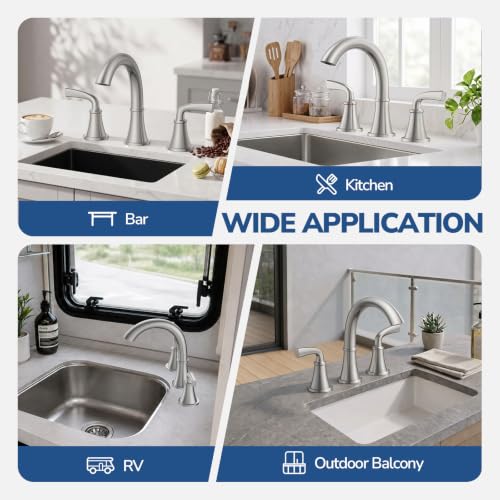HURRAN Bathroom Faucet 3 Hole, 8 Inch Widespread Faucet, Brushed Nickel - image 7