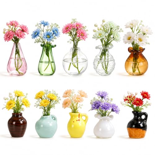 Mini Vase Magnets for Fridge - 10-Pack Mixed Ceramic and Glass Bud Vases - Slam-Proof for Mom Teachers Coworkers and Office Decor