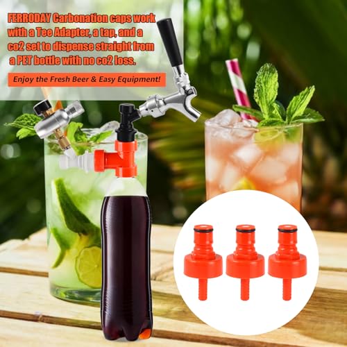 FERRODAY 3 Pack Carbonation Cap Forced Carbonation with PET Bottle 5/16 Barb CO2 Coupling to Carbonate Soda Beer Water PET Bottle Filling Carbonation Cap with No Fall Off Flat Gasket & Thick O-ring - Thumbnail 7