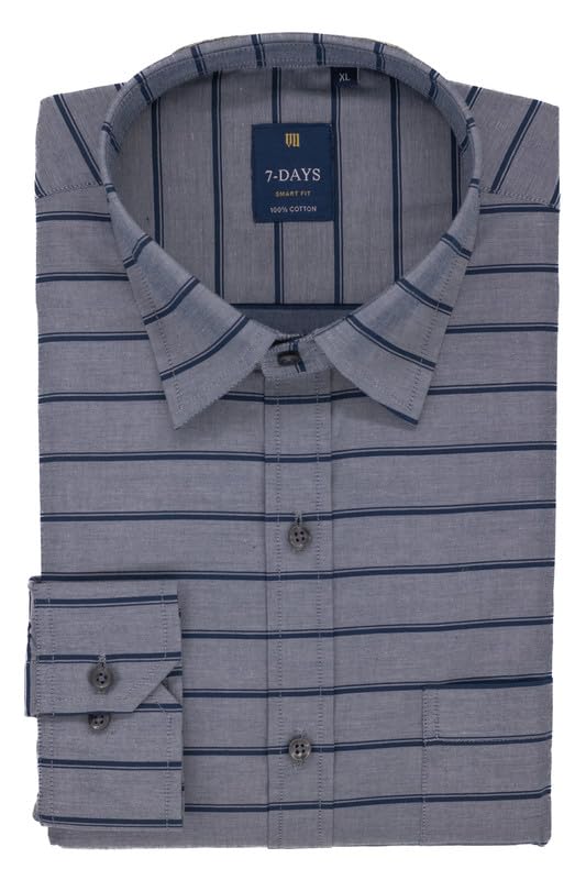 Image of 7-DAYS Men's Premium Striped Shirt - 100% Cotton, Tailored Fit (Between Slim & Regular), Full Sleeve, with Pocket - Smart Office & Casual Look