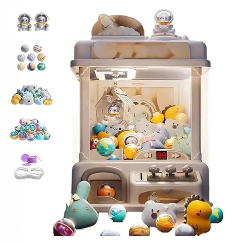 CUCUKAKA Machine à Pince Fête Foraine ， Machine à Bonbons avec Musique et Lumières,2 Poupées Panda,25 Peluches,20 Gashapons ， Machine à Griffes Jeu Amusant Et Cadeau pour La Fête