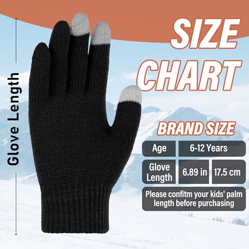 Cooraby Kids Gloves - 2 Pairs Touchscreen Winter Warm Knitted Cashmere Magic Gloves for Boys and Girls2