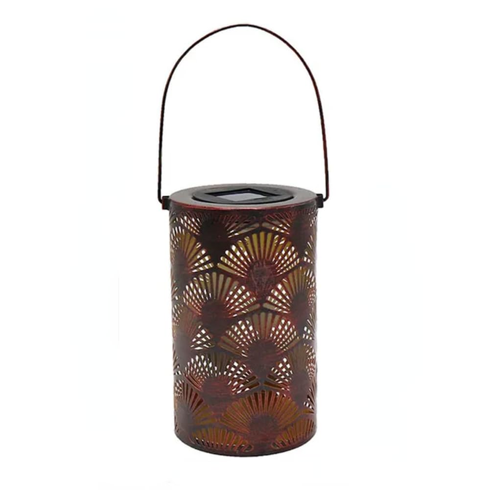 LED Solar Lantern Light Hollow Wrought Iron Projection Light Hanging Lamps Outdoor Garden Decor (M Style)