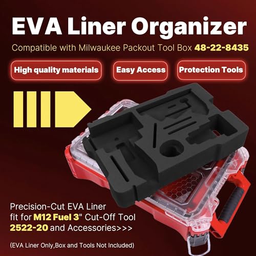 EVA Liner Organizer Compatible with Milwaukee Packout Tool Box 48-22-8435, Precision-Cut Foam Insert Fit for M12 Fuel 3\" Cut-Off Tool 2522-20 and Accessories, Black
